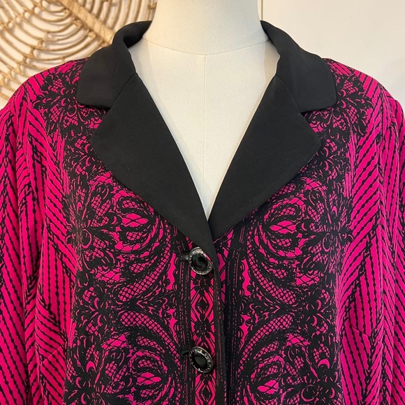 Bob Mackie Wearable Art Lace Print Blazer Jacket Pink Black Statement Jacket L - Picture 9 of 10